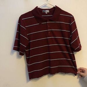 Burgundy Striped Cropped Collared Shirt